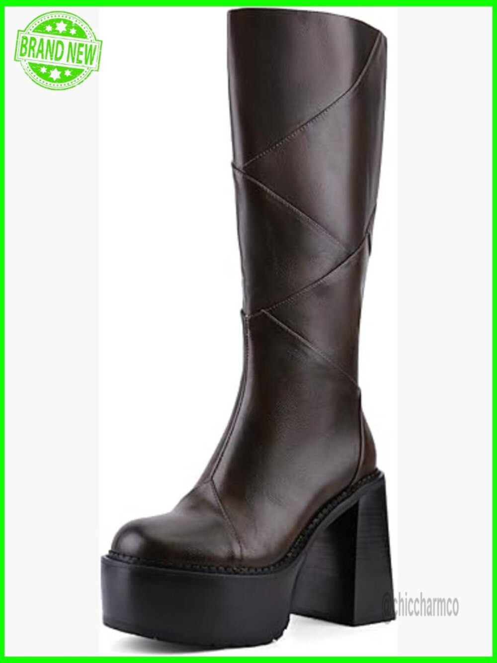Knee-High Platform Combat Boots Chunky Heel Round Toe Side Zip Tall Punk Boots